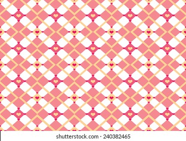Seamless patterns heart on pink,yellow and white colors, vector illustration 