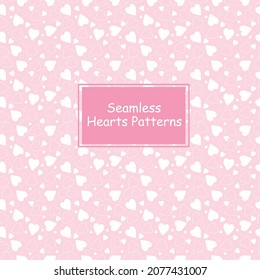  Seamless patterns with hearts in a light tone