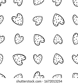 Patrones impecables Corazones en la moda pea Retro - para papel pintado, textil, álbumes, interior. Corazones negros sobre fondo blanco aislado. Vector de tendencia escandinava. Postal del día de San Valentín.