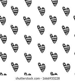 Seamless Patterns Hearts in Retro, fashion style - for wallpaper, textile, scrapbook, interior. Packaging for food. Vector Black Hearts on isolated white background.  Postcard of valentine's day. 