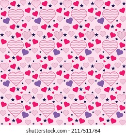 seamless patterns with hearts, stripes and dots. Pretty and delicate backgrounds. Endless texture for wallpaper, web page background, wrapping paper and etc. Retro style.