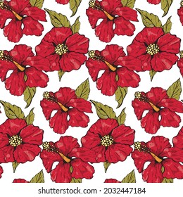 Patrones sin inconvenientes. Hibiscus Buds Sale del stock.Diseño de telas y ropa, papel pintado, raspado, emboscadas, ropa de cama.