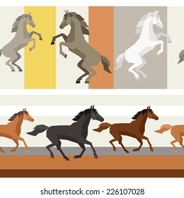 Seamless patterns with horse in flat style.