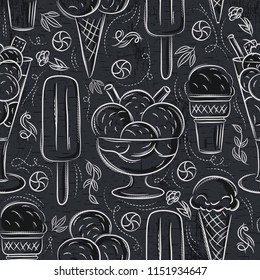 Seamless Patterns with ice cream on grunge blackboard.Ideal for printing onto fabric and paper or scrap booking.