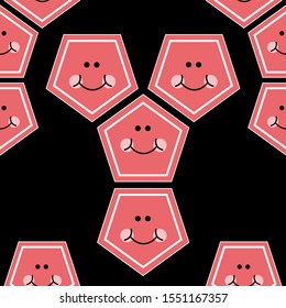 Seamless patterns with illustrations of shape pentagon in a cartoon smile - Vector EPS