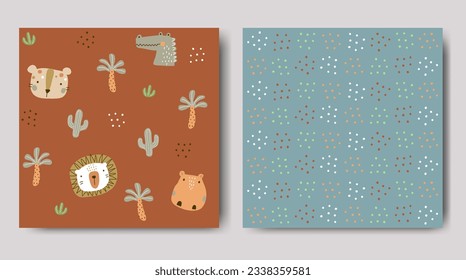 Patrones sin inconvenientes para los niños, adorables elementos gráficos, elementos con animales lindos, dibujados a mano en el estilo de los niños para tela, textil, papel impreso y papel pintado decorativo