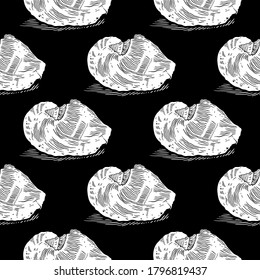Seamless patterns of large seashells. Black and white collection. Vector illustration.