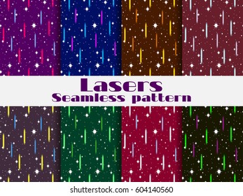 Seamless patterns with laser beams. Background in the retro style of the 80s. Vector illustration