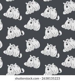 Seamless patterns with light silhouettes of cats. Pair of cats. Dark background