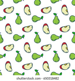 Seamless patterns line icons fruit, apple and pear. Vector illustration