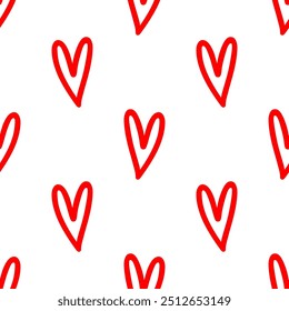 Seamless patterns of Linear red hearts cartoon doodle.