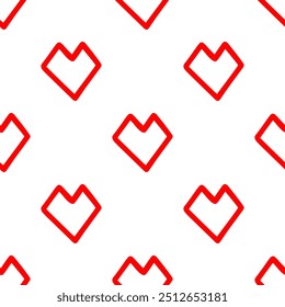 Seamless patterns of Linear red hearts cartoon doodle.
