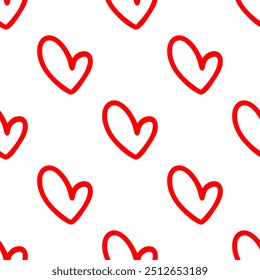 Seamless patterns of Linear red hearts cartoon doodle.
