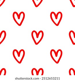 Seamless patterns of Linear red hearts cartoon doodle.