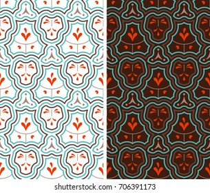 Seamless patterns with lines, circles, stylized vegetal designs, petals. Decorative background, ornamental design, wallpaper. Two versions of editable vector with lines and floral elements.