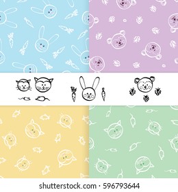 Seamless patterns for little boy and girl. Set of hand drawn vector