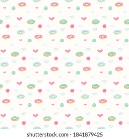 seamless patterns of love, candy and doughnut images for your needs for backgrounds, wallpapers, fabrics, etc.