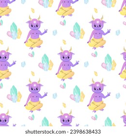 Patrones sin foco mágicos sataneses lindos cristales de dibujos animados, setas, ocultas y misticismo, 