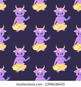 Seamless patterns magical satan cute cartoon crystals, mushrooms, occult and mysticism, 