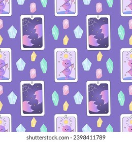 patrones sin soldadura tarjetas de tarot mágicas satán, cristales, setas, ocultismo 
