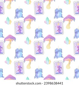 patrones sin soldadura tarjetas de tarot mágicas satán, cristales, setas, ocultismo 