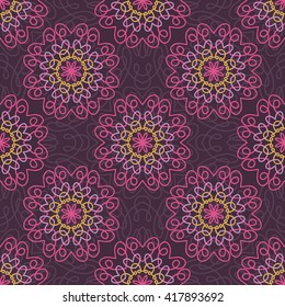 Seamless Patterns with mandala geometric ornaments. Vintage decorative elements. Hand drawn tile background. Islam, Arabic, Indian, ottoman motifs.