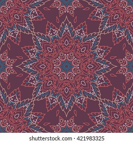 Seamless Patterns with mandala geometric ornaments. Vintage decorative elements. Hand drawn tile background. Islam, Arabic, Indian, ottoman motifs.