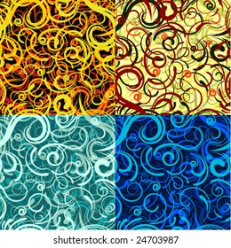  seamless patterns with many swirly decorative elements