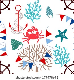Seamless patterns of marine symbols. Use to create quilting patches or seamless backgrounds for various craft projects.