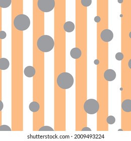 seamless patterns with a matching of abstract shapes, gray dots, and orange stripes for fabrics, decorations, and backgrounds, Vector illustration.