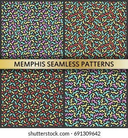 Seamless patterns in memphis style. 80s 90s style. Vector colorful illustration.