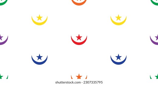 Seamless patterns of moon and stars in various colors. Moon and stars.