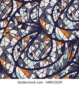 Seamless patterns with  mosaic drawing . Hand-drawn illustration. Vector.