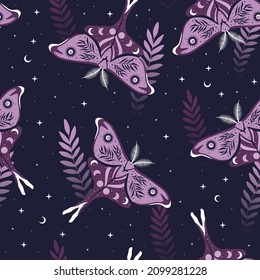 Seamless patterns with moths. Vector graphics. Contemporary composition. Trendy texture for print, textile, packaging.