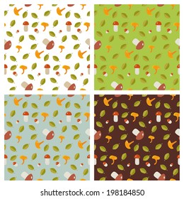 Seamless patterns with mushrooms. Vector illustration.