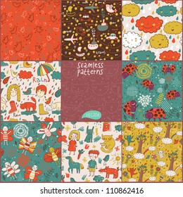 Seamless patterns for nice summer backgrounds in cartoon style.