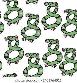 seamless patterns with number stylized as a scarf in doodle style in vector. Template for background, textile, wallpaper, fabric, wrapping