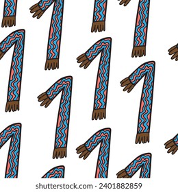 seamless patterns with number stylized as a scarf in doodle style in vector. Template for background, textile, wallpaper, fabric, wrapping