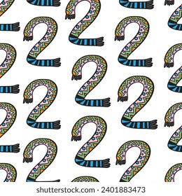 seamless patterns with number stylized as a scarf in doodle style in vector. Template for background, textile, wallpaper, fabric, wrapping