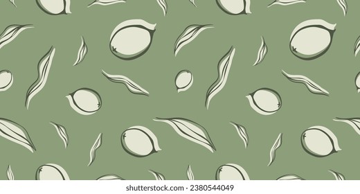 Seamless patterns with Olive Branch in Modern Minimal Liner Style. Vector Floral Backgrounds for Wedding invitations, greeting cards, print on fabric, wallpapers, scrapbooking, gift wrap and more