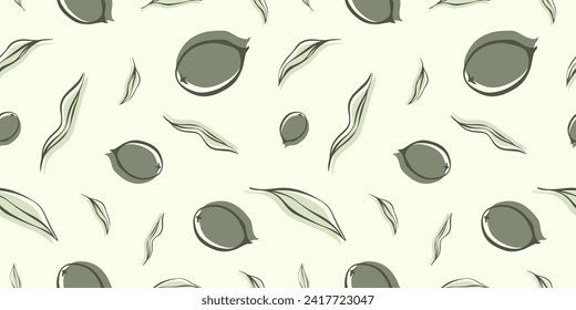Seamless patterns with Olive Branch in Modern Minimal Liner Style. Vector Floral Backgrounds for Wedding invitations, greeting cards, print on fabric, wallpapers, scrapbooking, gift wrap and more
