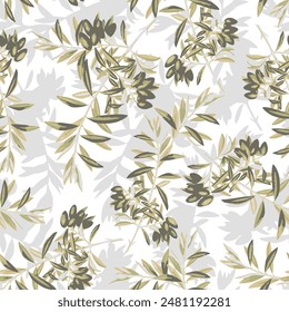 Nahtlose Muster mit Olive Branch im modernen Minimal Liner Style. Vektorgrafik Blumenblätter braun Hintergründe für Hochzeit Einladungen, Grußkarten, Druck auf Stoff,