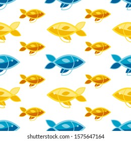 Seamless patterns on a white background in a flat style with elements of fish. Texture for web page, greeting cards, posters and banners. Prints on fabric and paper.