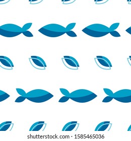 Seamless patterns on a white background in a flat style with elements of fish. Texture for web page, greeting cards, posters and banners. Prints on fabric and paper.
