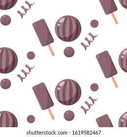 Seamless patterns on a white background in a flat style with elements of ice cream, lolipops and candy ball. Texture for web page, greeting cards, posters and banners. Prints on fabric and paper.