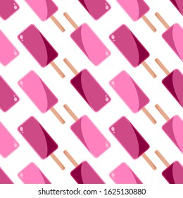 Seamless patterns on a white background in a flat style with elements of strawberry and raspberry ice cream. Texture for web page, greeting cards, posters and banners. Prints on fabric and paper.

