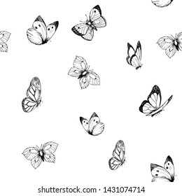 Seamless patterns with outlines of butterflies. Vector illustration