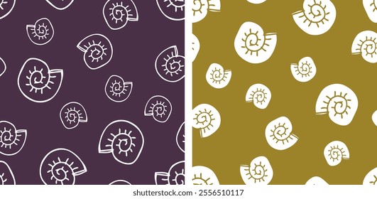 Seamless patterns of outlines seashells, vector background, paper, wallpaper, fabric, textile