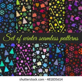 Seamless patterns. Pattern with Christmas symbols. Vector illustration.