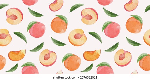 seamless patterns with Peach Fruit. Botanical illustration of  Peach. Trendy hand drawn textures.